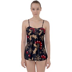 Christmas-pattern-with-snowflakes-berries Babydoll Tankini Set by Simbadda