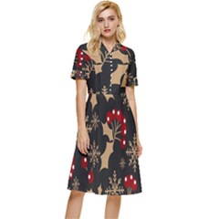 Christmas-pattern-with-snowflakes-berries Button Top Knee Length Dress by Simbadda