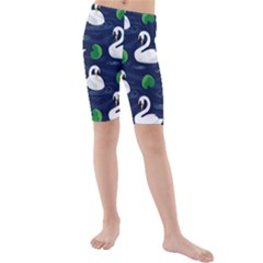 Swan-pattern-elegant-design Kids  Mid Length Swim Shorts