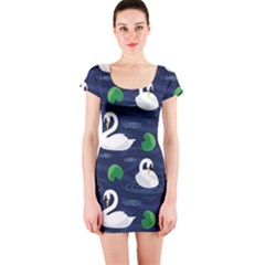 Swan-pattern-elegant-design Short Sleeve Bodycon Dress