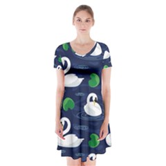 Swan-pattern-elegant-design Short Sleeve V-neck Flare Dress