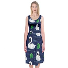 Swan-pattern-elegant-design Midi Sleeveless Dress