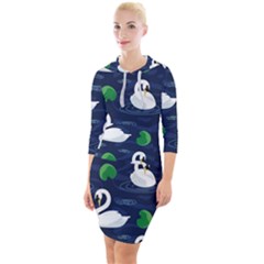 Swan-pattern-elegant-design Quarter Sleeve Hood Bodycon Dress