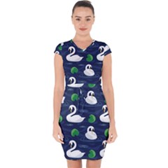 Swan-pattern-elegant-design Capsleeve Drawstring Dress 