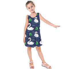 Swan-pattern-elegant-design Kids  Sleeveless Dress