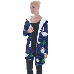 Swan-pattern-elegant-design Longline Hooded Cardigan