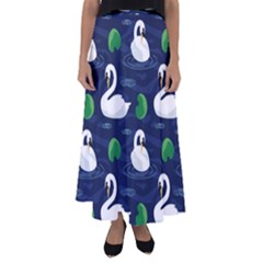 Swan-pattern-elegant-design Flared Maxi Skirt