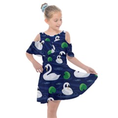 Swan-pattern-elegant-design Kids  Shoulder Cutout Chiffon Dress