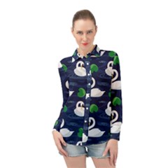 Swan-pattern-elegant-design Long Sleeve Chiffon Shirt