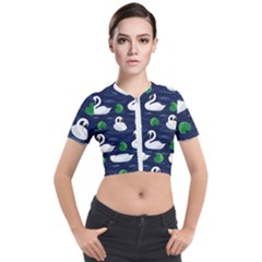 Swan-pattern-elegant-design Short Sleeve Cropped Jacket