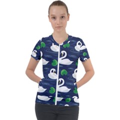 Swan-pattern-elegant-design Short Sleeve Zip Up Jacket