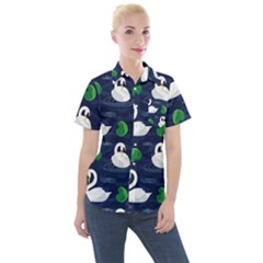 Swan-pattern-elegant-design Women s Short Sleeve Pocket Shirt