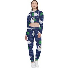 Swan-pattern-elegant-design Cropped Zip Up Lounge Set by Simbadda