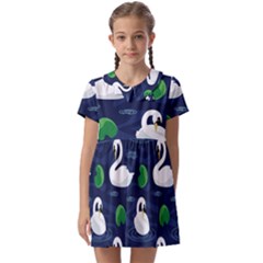 Swan-pattern-elegant-design Kids  Asymmetric Collar Dress