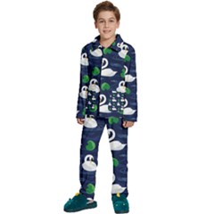 Swan-pattern-elegant-design Kids  Long Sleeve Velvet Pajamas Set