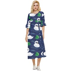 Swan-pattern-elegant-design Double Cuff Midi Dress