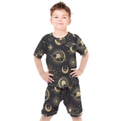 Asian Seamless Pattern With Clouds Moon Sun Stars Vector Collection Oriental Chinese Japanese Korean Kids  Tee And Shorts Set by Grandong
