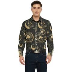 Asian Seamless Pattern With Clouds Moon Sun Stars Vector Collection Oriental Chinese Japanese Korean Men s Long Sleeve Pocket Shirt  by Grandong
