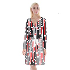 Background Geometric Pattern Long Sleeve Velvet Front Wrap Dress by Grandong