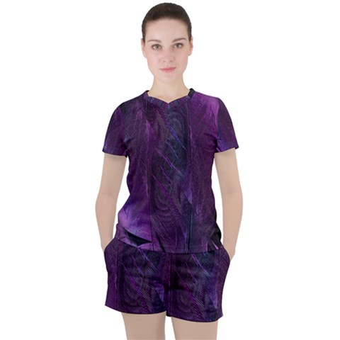 Feather Pattern Texture Form Women s Tee And Shorts Set by Grandong
