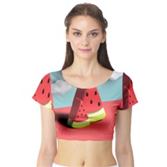 Strawberries Fruit Short Sleeve Crop Top by Grandong