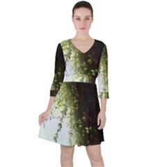 Branch Plant Shrub Green Natural Quarter Sleeve Ruffle Waist Dress by Grandong