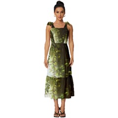 Branch Plant Shrub Green Natural Tie-strap Tiered Midi Chiffon Dress by Grandong