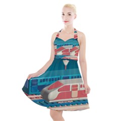 Bridge Transportation Train Toys Halter Party Swing Dress  by Grandong