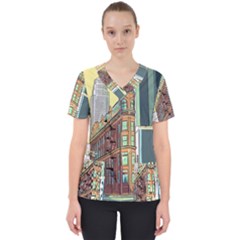 Building Urban Architecture Tower Women s V-neck Scrub Top by Grandong