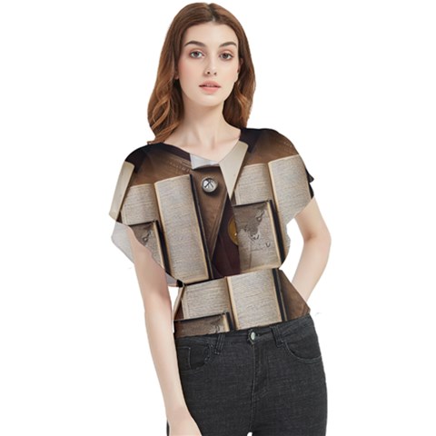 Generated Desk Book Inkwell Pen Butterfly Chiffon Blouse by Grandong