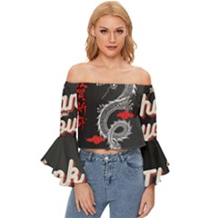 Dragon  Off Shoulder Flutter Bell Sleeve Top