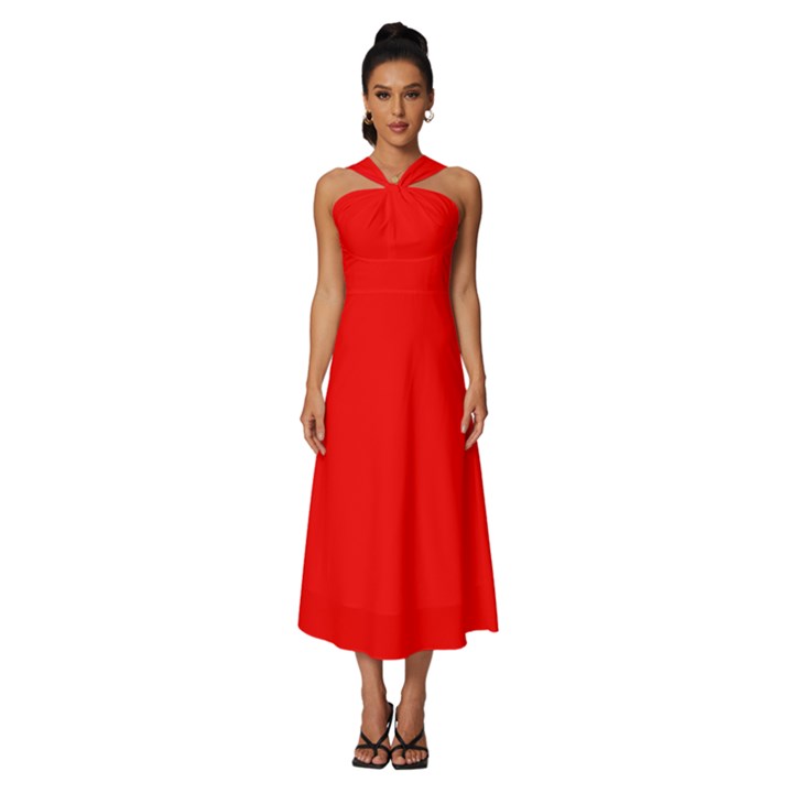 Sleeveless Cross Front Cocktail Midi Chiffon Dress