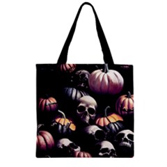 Halloween Party Skulls, Demonic Pumpkins Pattern Zipper Grocery Tote Bag by Casemiro