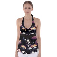 Halloween Party Skulls, Demonic Pumpkins Pattern Babydoll Tankini Top by Casemiro