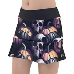 Halloween Party Skulls, Demonic Pumpkins Pattern Classic Tennis Skirt by Casemiro