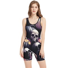 Halloween Party Skulls, Demonic Pumpkins Pattern Women s Wrestling Singlet by Casemiro