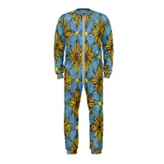 Gold Abstract Flowers Pattern At Blue Background Onepiece Jumpsuit (kids) by Casemiro