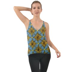 Gold abstract flowers pattern at blue background Chiffon Cami