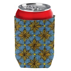 Gold abstract flowers pattern at blue background Can Holder