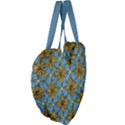 Gold abstract flowers pattern at blue background Giant Heart Shaped Tote View4