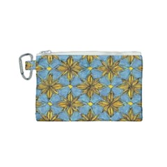 Gold Abstract Flowers Pattern At Blue Background Canvas Cosmetic Bag (small) by Casemiro