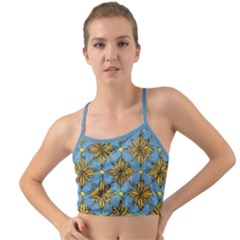 Gold abstract flowers pattern at blue background Mini Tank Bikini Top