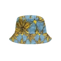 Gold abstract flowers pattern at blue background Inside Out Bucket Hat (Kids)