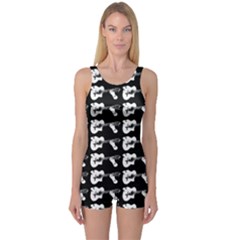 Guitar Player Noir Graphic One Piece Boyleg Swimsuit by dflcprintsclothing