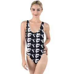 Guitar player noir graphic High Leg Strappy Swimsuit