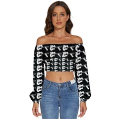 Guitar Player Noir Graphic Long Sleeve Crinkled Weave Crop Top by dflcprintsclothing