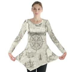 Vintage World Map Antique Long Sleeve Tunic 