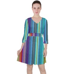 Color Stripes Quarter Sleeve Ruffle Waist Dress by Proyonanggan