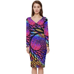 3d Fractal Mandelbulb Long Sleeve V-neck Bodycon Dress  by Proyonanggan