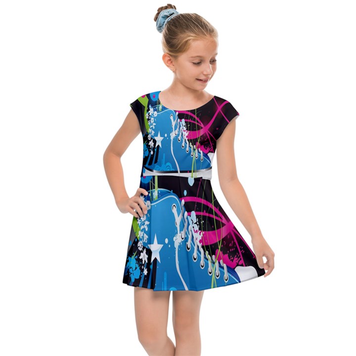 Sneakers Shoes Patterns Bright Kids  Cap Sleeve Dress